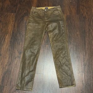 NYDJ Brown Leather Look Coated Denim Straight Leg 9.5” mid rise Jeans size 6 GUC